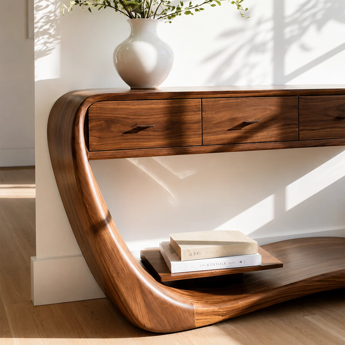 Natural Solid Wood Console Table with Four Drawers Sculptural Cantilever Style - Livewoodcraft - 5