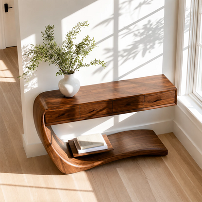 Natural Solid Wood Console Table with Four Drawers Sculptural Cantilever Style - Livewoodcraft - 6