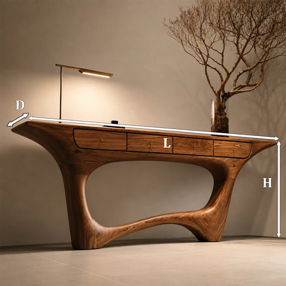 Natural Solid Wood Console Table with Four Drawers Sculptural Modern Style - Livewoodcraft - 10