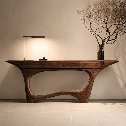 Natural Solid Wood Console Table with Four Drawers Sculptural Modern Style - Livewoodcraft - 2