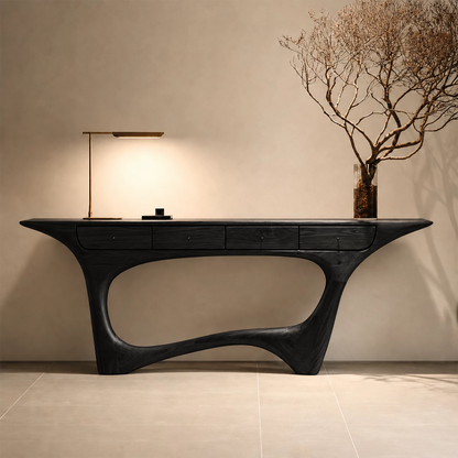 Natural Solid Wood Console Table with Four Drawers Sculptural Modern Style - Livewoodcraft - 3