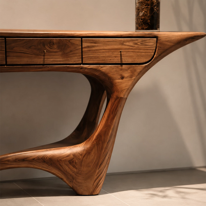 Natural Solid Wood Console Table with Four Drawers Sculptural Modern Style - Livewoodcraft - 5