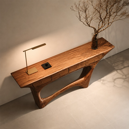 Natural Solid Wood Console Table with Four Drawers Sculptural Modern Style - Livewoodcraft - 6