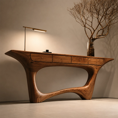 Natural Solid Wood Console Table with Four Drawers Sculptural Modern Style - Livewoodcraft - 7