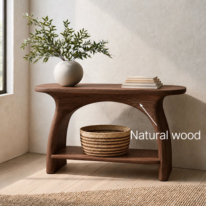 Natural Solid Wood Console Table with Sculptural Arch Base and Open Shelf - Livewoodcraft - 10