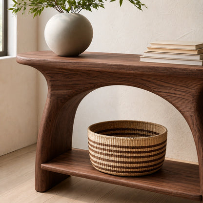 Natural Solid Wood Console Table with Sculptural Arch Base and Open Shelf - Livewoodcraft - 5