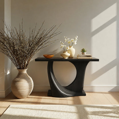Natural Solid Wood Console Table with Sculptural Circle Base - Livewoodcraft - 4