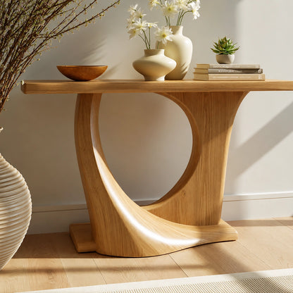 Natural Solid Wood Console Table with Sculptural Circle Base - Livewoodcraft - 5