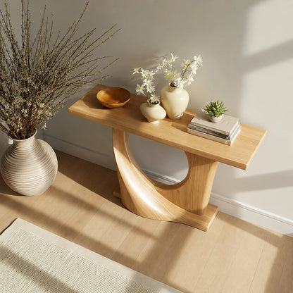 Natural Solid Wood Console Table with Sculptural Circle Base - Livewoodcraft - 6