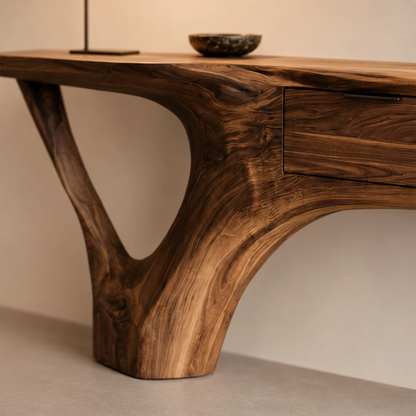 Natural Solid Wood Console Table with Three Drawers Sculptural Cantilever Style - Livewoodcraft - 5