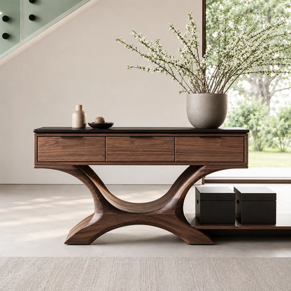 Natural Solid Wood Console Table with Three Drawers Sculptural Modern Style - Livewoodcraft - 4
