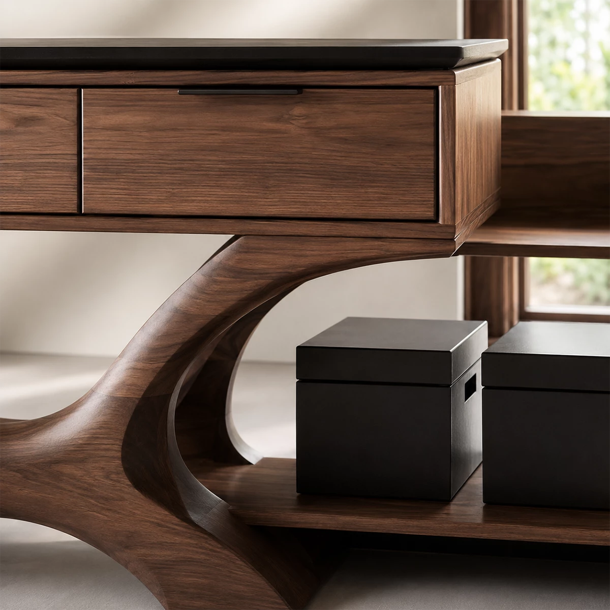 Natural Solid Wood Console Table with Three Drawers Sculptural Modern Style - Livewoodcraft - 5