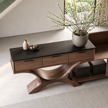 Natural Solid Wood Console Table with Three Drawers Sculptural Modern Style - Livewoodcraft - 6
