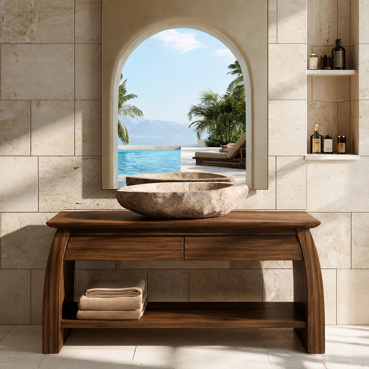 Natural Solid Wood Double Bathroom Vanity with 2 Drawers and Open Shelf - Livewoodcraft - 2