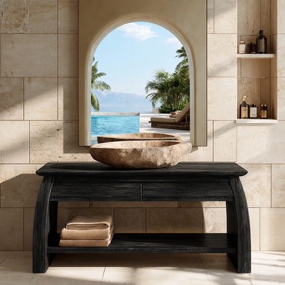 Natural Solid Wood Double Bathroom Vanity with 2 Drawers and Open Shelf - Livewoodcraft - 4
