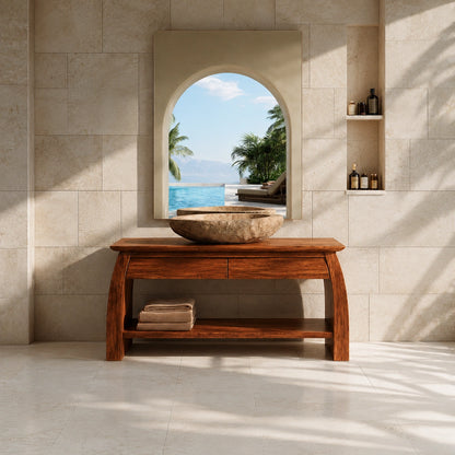 Natural Solid Wood Double Bathroom Vanity with 2 Drawers and Open Shelf - Livewoodcraft - 7