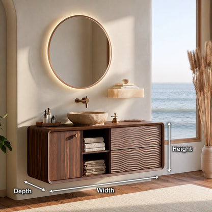 Natural Solid Wood Double Bathroom Vanity with 2 Drawers and Open Shelves - Livewoodcraft - 9