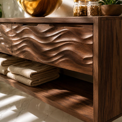 Natural Solid Wood Floating Bathroom Vanity with 2 Drawers and Open Shelf - Livewoodcraft - 5