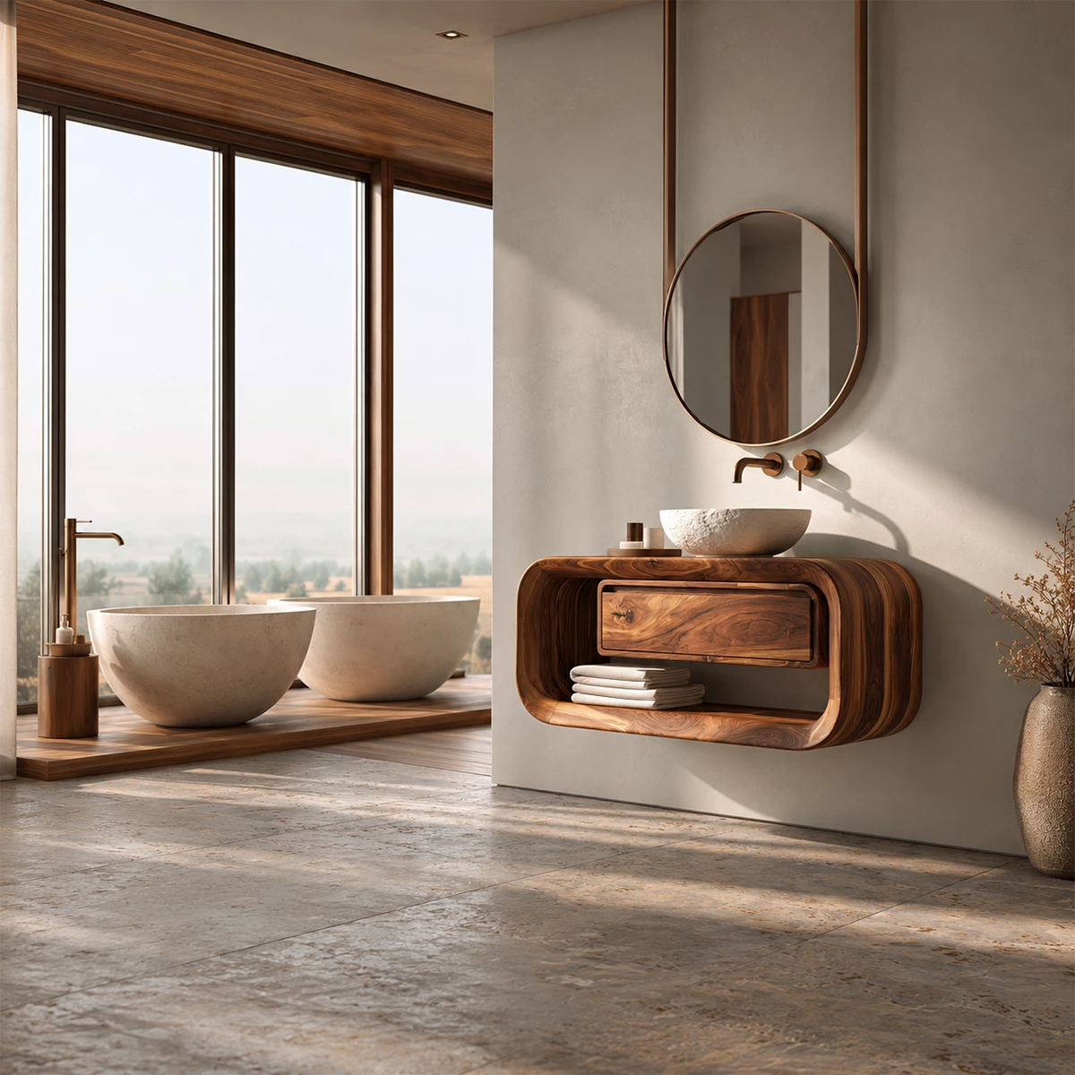 Natural Solid Wood Floating Bathroom Vanity with Drawer and Open Shelf - Livewoodcraft - 8