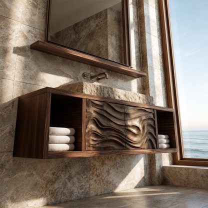 Natural Solid Wood Floating Bathroom Vanity with Four Carved Drawers - Livewoodcraft - 7