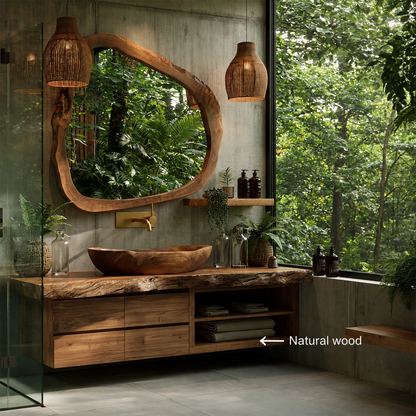 Natural Solid Wood Floating Bathroom Vanity with Four Drawers and Open Shelves - Livewoodcraft - 10