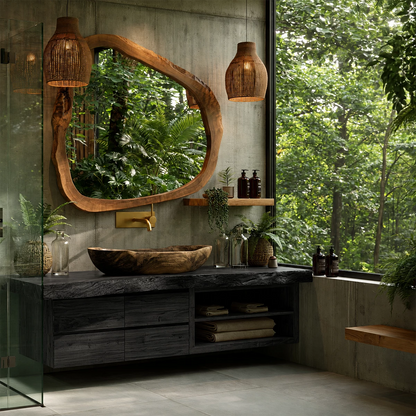 Natural Solid Wood Floating Bathroom Vanity with Four Drawers and Open Shelves - Livewoodcraft - 3