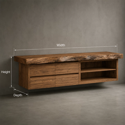 Natural Solid Wood Floating Bathroom Vanity with Four Drawers and Open Shelves - Livewoodcraft - 9