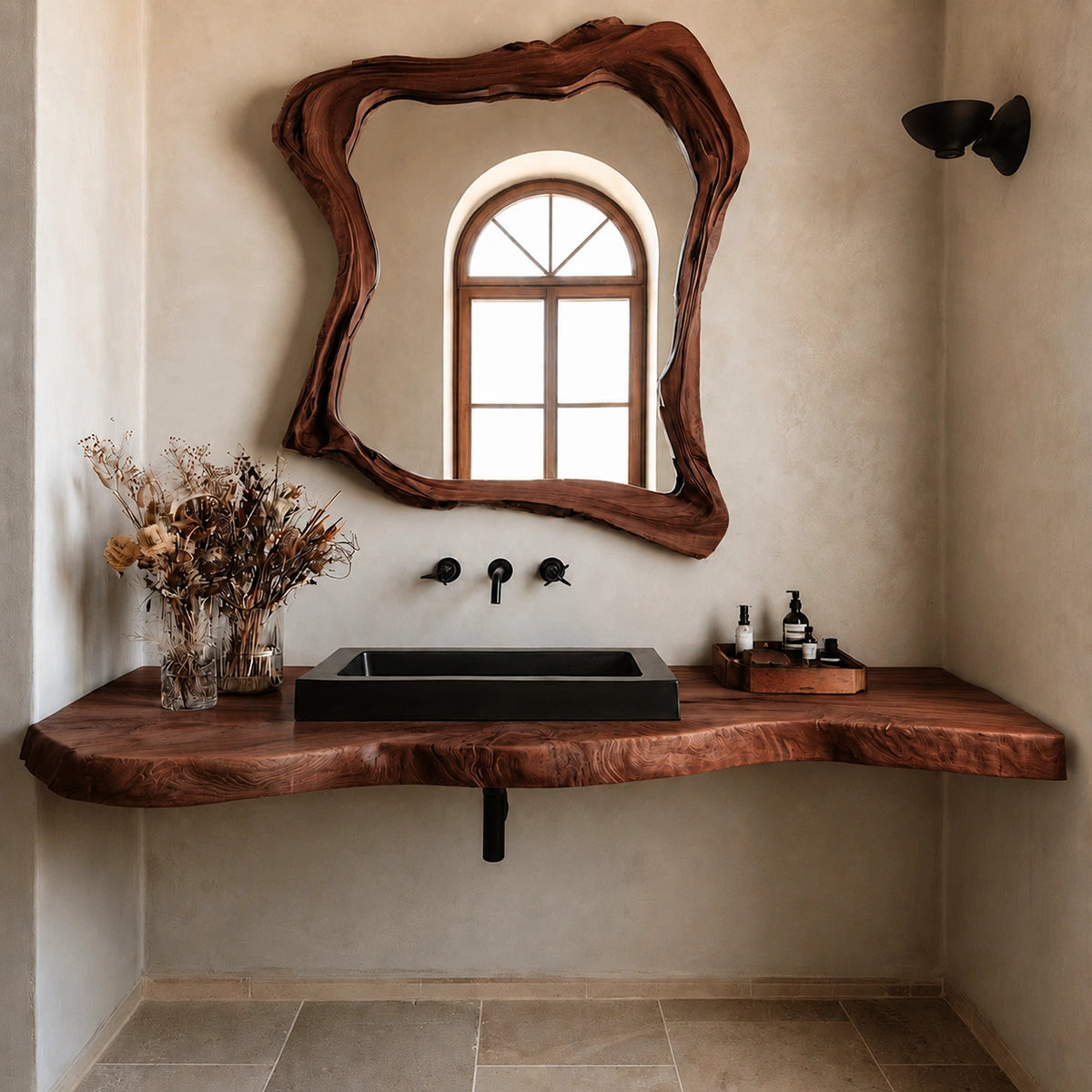 Natural Solid Wood Floating Bathroom Vanity with Hand Sculpted Live Edge - Livewoodcraft - 2