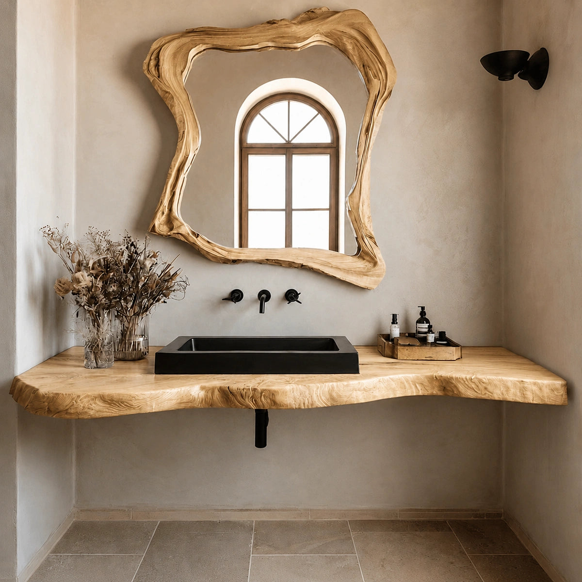 Natural Solid Wood Floating Bathroom Vanity with Hand Sculpted Live Edge - Livewoodcraft - 3