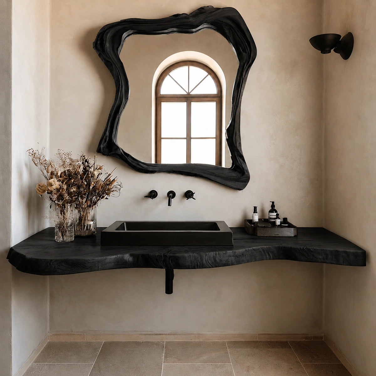 Natural Solid Wood Floating Bathroom Vanity with Hand Sculpted Live Edge - Livewoodcraft - 4