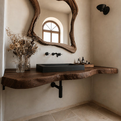 Natural Solid Wood Floating Bathroom Vanity with Hand Sculpted Live Edge - Livewoodcraft - 6