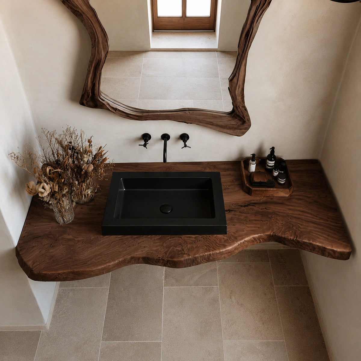 Natural Solid Wood Floating Bathroom Vanity with Hand Sculpted Live Edge - Livewoodcraft - 7