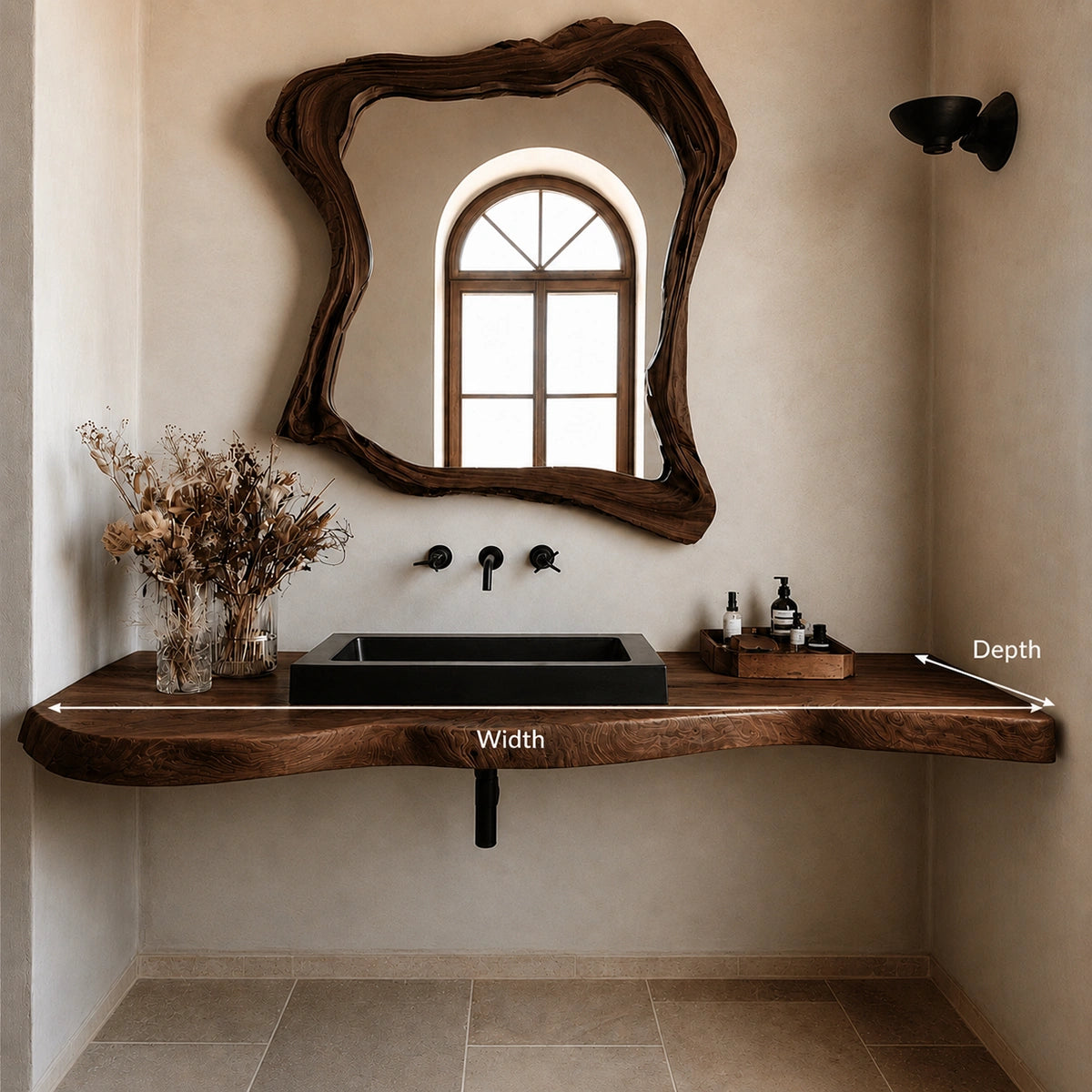 Natural Solid Wood Floating Bathroom Vanity with Hand Sculpted Live Edge - Livewoodcraft - 8