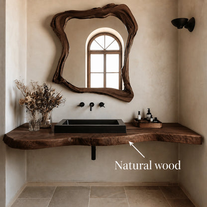 Natural Solid Wood Floating Bathroom Vanity with Hand Sculpted Live Edge - Livewoodcraft - 9