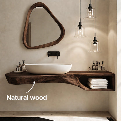 Natural Solid Wood Floating Bathroom Vanity with Open Towel Shelf - Livewoodcraft - 9
