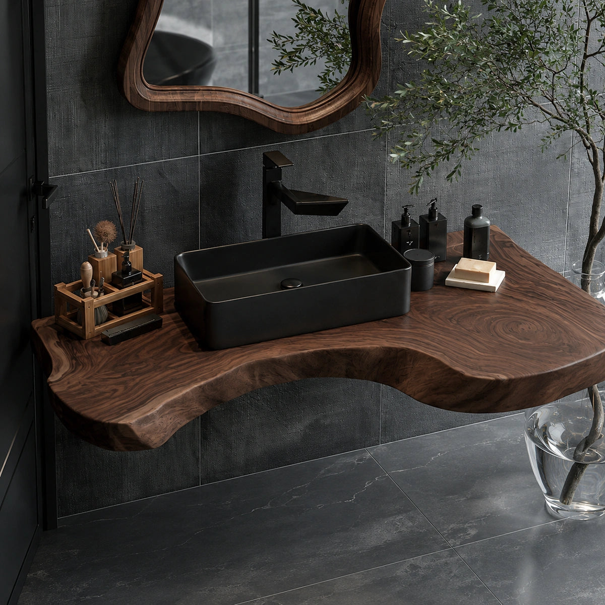 Natural Solid Wood Floating Bathroom Vanity with Sculptural Edge - Livewoodcraft - 2