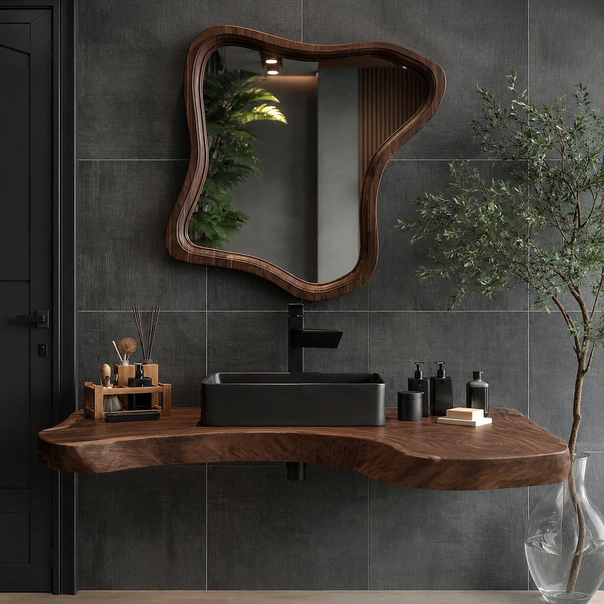 Natural Solid Wood Floating Bathroom Vanity with Sculptural Edge - Livewoodcraft - 3