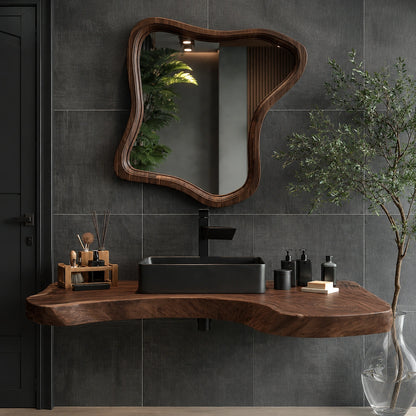 Natural Solid Wood Floating Bathroom Vanity with Sculptural Edge - Livewoodcraft - 3