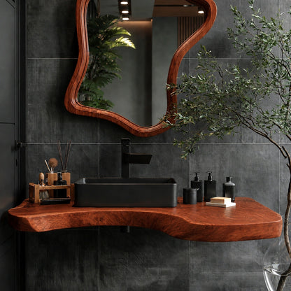 Natural Solid Wood Floating Bathroom Vanity with Sculptural Edge - Livewoodcraft - 5