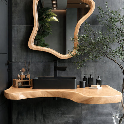Natural Solid Wood Floating Bathroom Vanity with Sculptural Edge - Livewoodcraft - 6