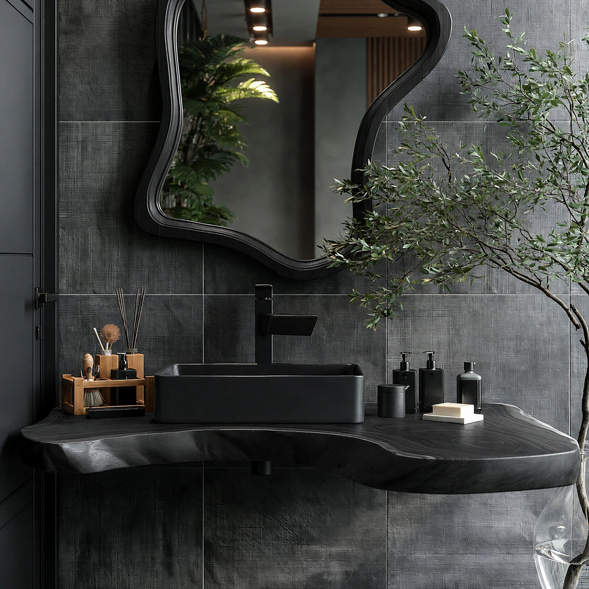 Natural Solid Wood Floating Bathroom Vanity with Sculptural Edge - Livewoodcraft - 7