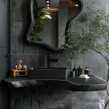 Natural Solid Wood Floating Bathroom Vanity with Sculptural Edge - Livewoodcraft - 7