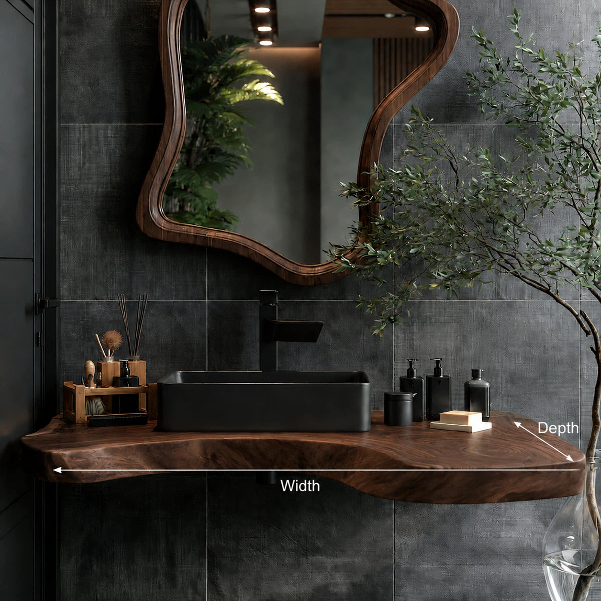 Natural Solid Wood Floating Bathroom Vanity with Sculptural Edge - Livewoodcraft - 8