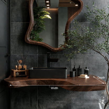 Natural Solid Wood Floating Bathroom Vanity with Sculptural Edge - Livewoodcraft - 8