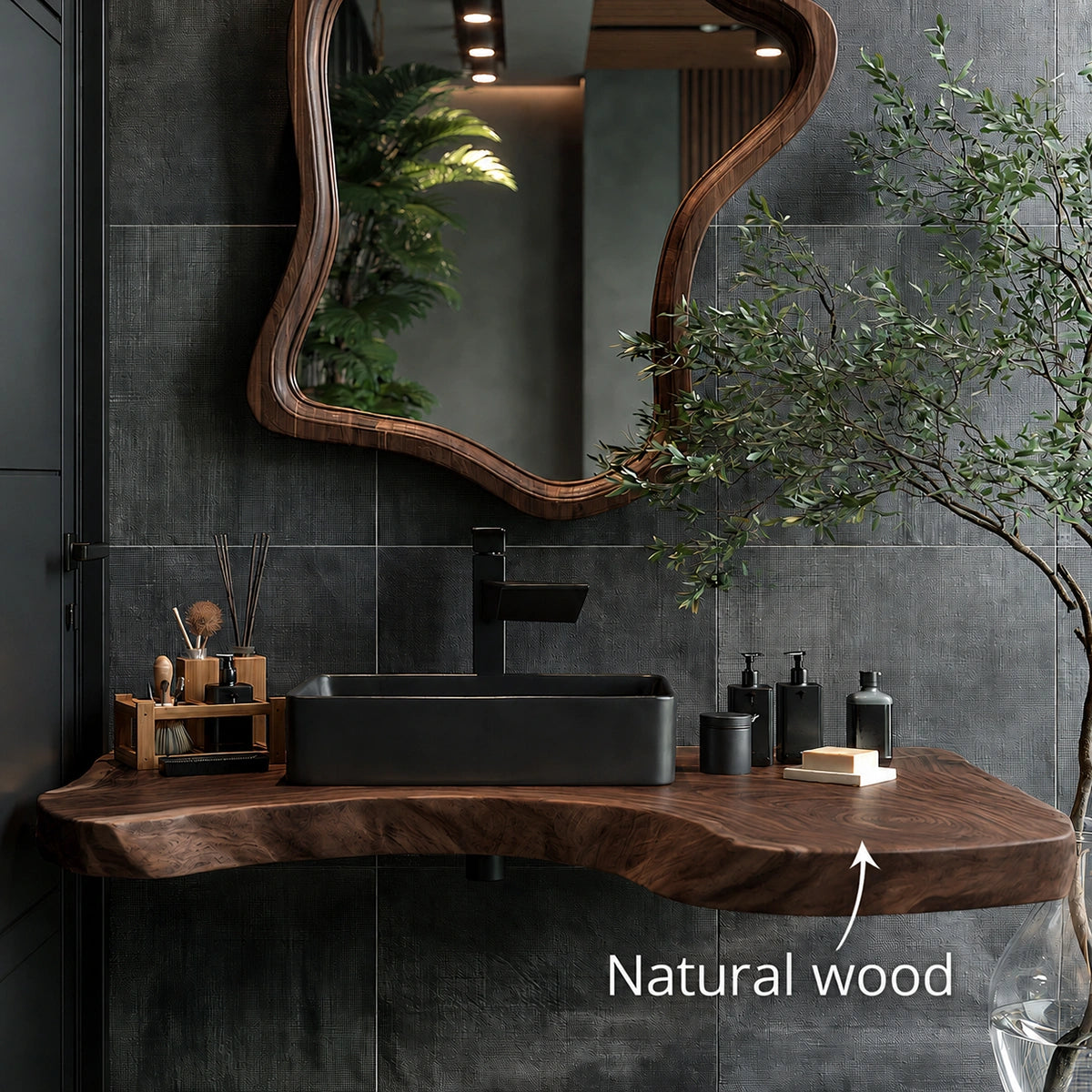 Natural Solid Wood Floating Bathroom Vanity with Sculptural Edge - Livewoodcraft - 9