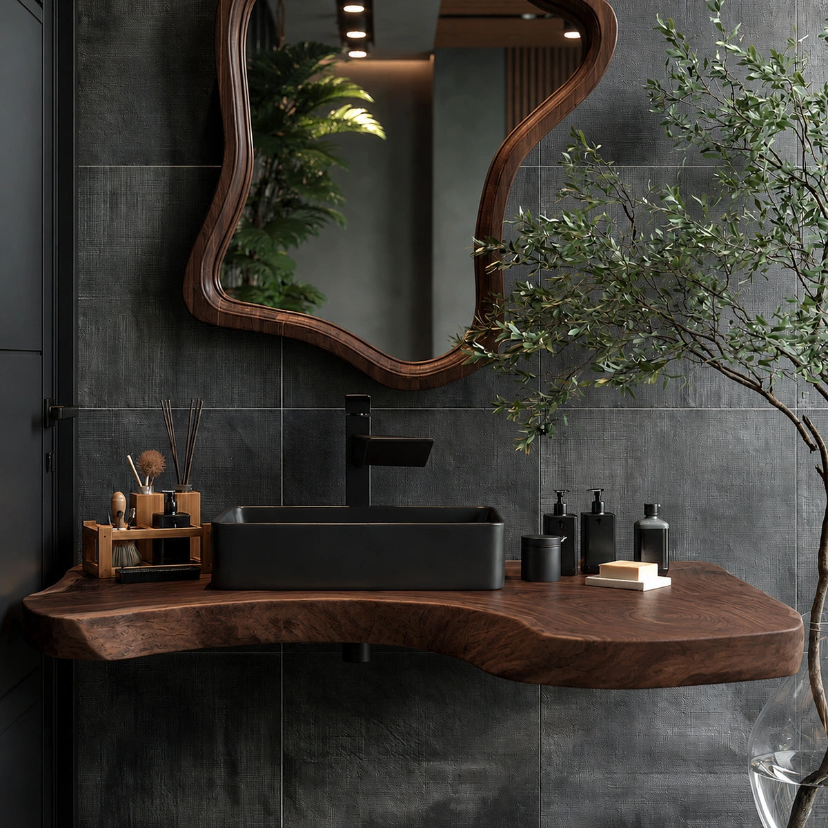 Natural Solid Wood Floating Bathroom Vanity with Sculptural Edge - Livewoodcraft
