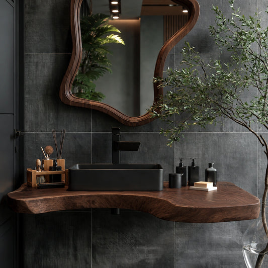Natural Solid Wood Floating Bathroom Vanity with Sculptural Edge - Livewoodcraft