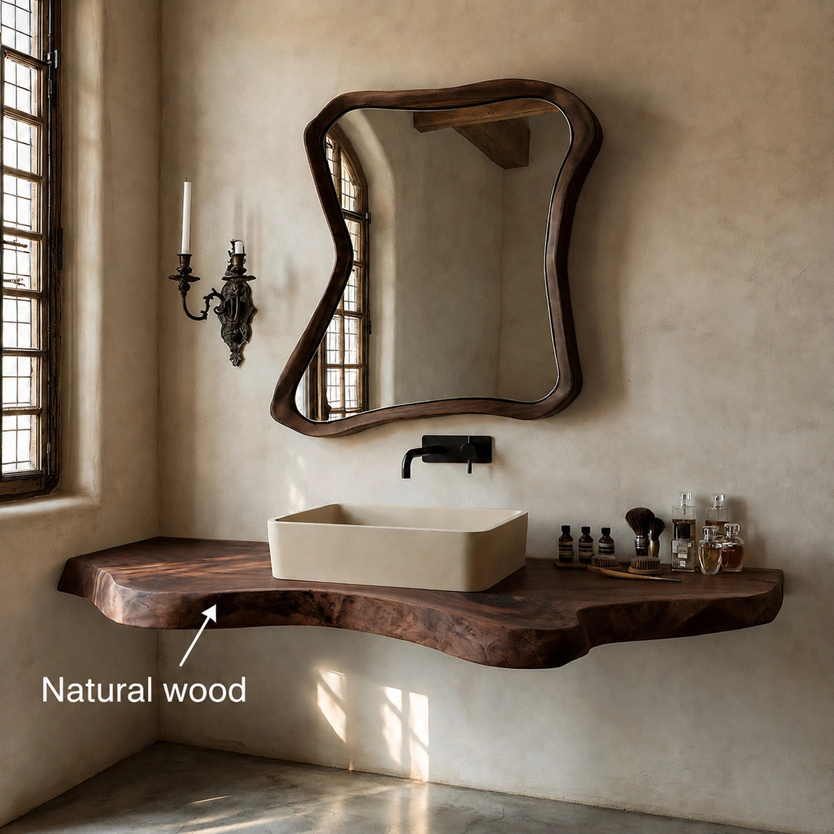 Natural Solid Wood Floating Bathroom Vanity with Sculptural Live Edge - Livewoodcraft - 10