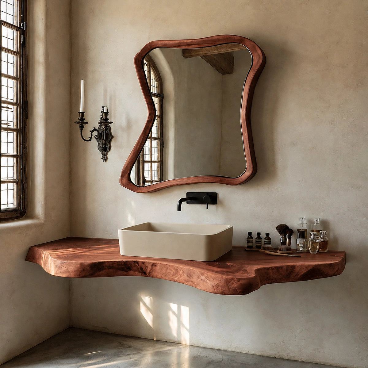 Natural Solid Wood Floating Bathroom Vanity with Sculptural Live Edge - Livewoodcraft - 2