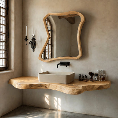 Natural Solid Wood Floating Bathroom Vanity with Sculptural Live Edge - Livewoodcraft - 3